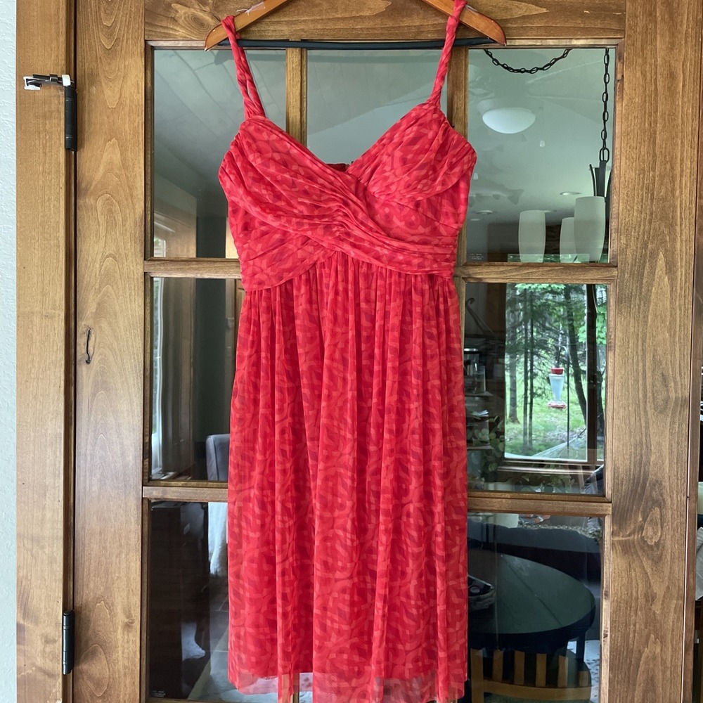 London Times‎ Twist Front Above Knee Red Dress Feminine Lined Size 8 Y2k EUC